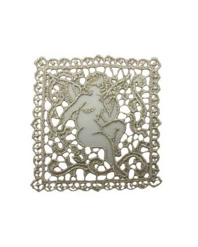 Applicazione Centrino Quadrato Sottobicchiere Tulle Macramè Ricamo Angelo Cm 10