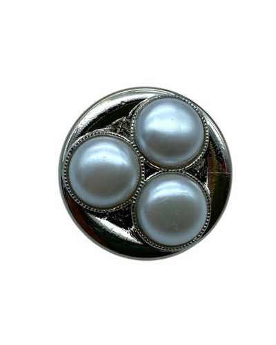 Botón redondo de plata con tres perlas Línea 28 Ø 18 mm