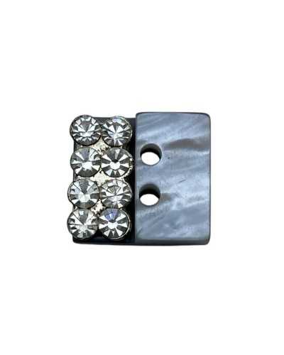 Square Jewel Button Ø 1.3 cm Mother-of-Pearl Gray Rhinestone Rifle Cane