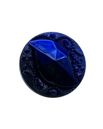 Blue Lineated Blue Plastic Button 24 - 16 mm Rhinestone Effect