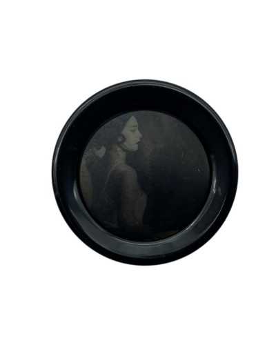 Round button depicted woman line 50 - 33 mm printed polyester