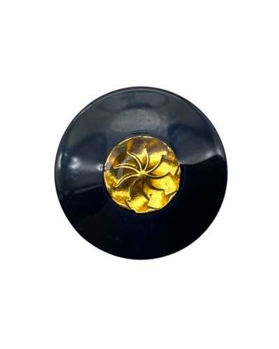 Round button with golden flower line 42 - 28 mm polished polyester