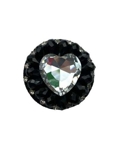Aplicación de Rhinestone del corazón negro con piedras 5 cm