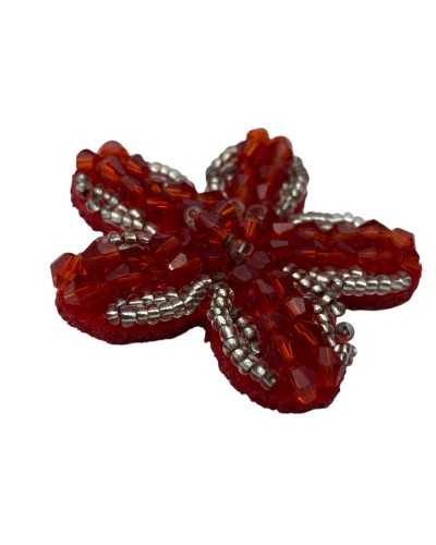 Application de la fleur de couture Ø 4,5 cm Broderie avec perles de rouge et d'argent