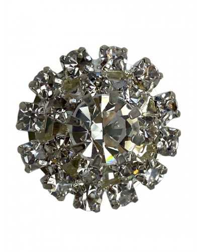 Jewel button - silver metal - Ø 18 mm - line 28 - with rhinestones