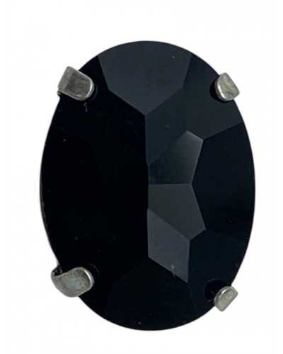 Black cabochon - 13 × 10 mm - sewing - silver mount