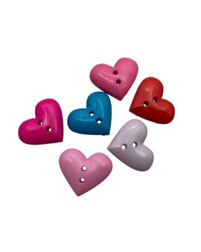 Decorative plastic button Heart shape 2 holes - 25 × 22 mm - Assorted colors