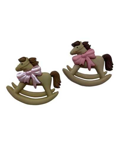 Decorative plastic button - Rocking horse with bow - 25 mm