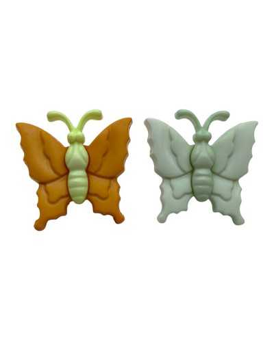 Bouton en plastique décoratif - papillon orange et vert - 2 cm