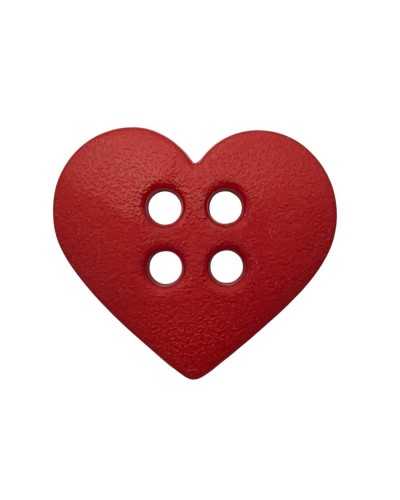 Botón de corazón plástico decorativo - Rojo - Placa - 4 hoyos - 18 × 17 mm