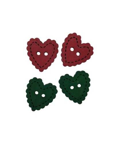 Corazón decorativo de plástico redondeado corazón 2 agujeros - 18 mm