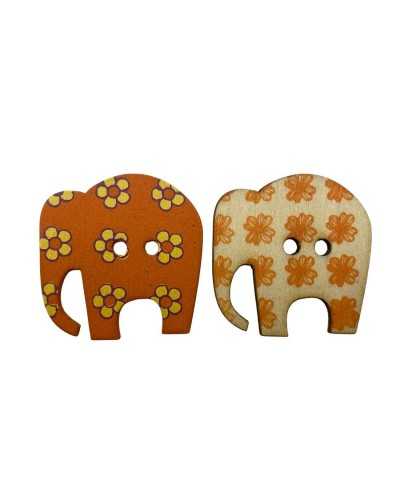 Bouton en bois Forme d'éléphant avec impression florale | 2 trous | 3 cm | Prix pour une seule pièce