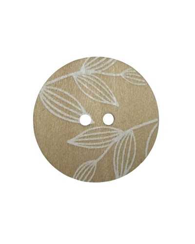 Decorative natural wood button - 2 holes - Ø 35 mm - white floral print