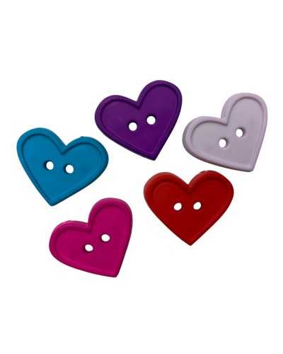 Botón de plástico decorativo - corazón coloreado - 2 orificios - 30 × 25 mm