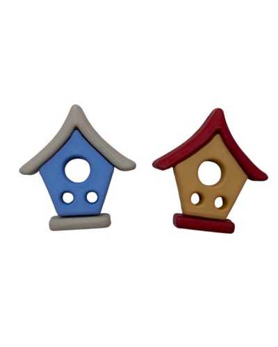 Botón de plástico decorativo - casa de campo - 2 hoyos - 22 × 24 mm