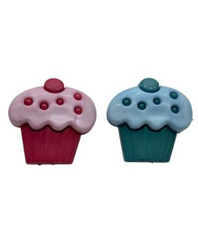 Decorative plastic button - colored cupcake - with stem - Ø 2 cm