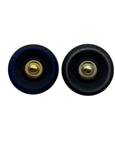 Round decorative button - Resin and ABS - Blue / black iridescent - Gold metal slot - Ø 25 mm - Lineated 40