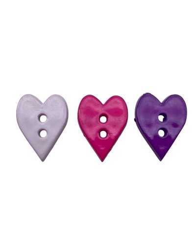 Decorative plastic button - colored heart - 2 holes - 15 × 22 mm - 3 mm thickness