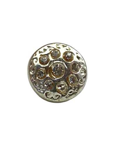 Silver bombed button - metal with rhinestones - Ø 8 mm