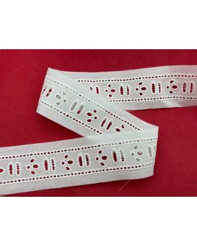 Pizzo sangallo bianco in cotone – passanastro tramezzo – altezza 3,5 cm – fessura 8 mm