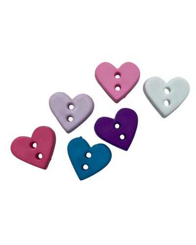Plastic heart button Ø 12 mm 2 assorted colors holes