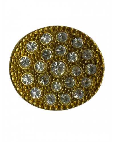 Gold metal button with rhinestone - rear buttonhole - 32x28 mm