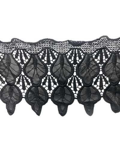 Macramé-schwarze Spitzenbesatzungen mit Kunstleder - Höhe 15 cm - Länge 40 cm
