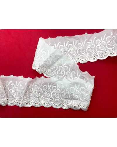 Pizzo Sangallo Bianco – Polycotone – Altezza 7 cm – Prezzo al Metro – Motivo Floreale Traforato