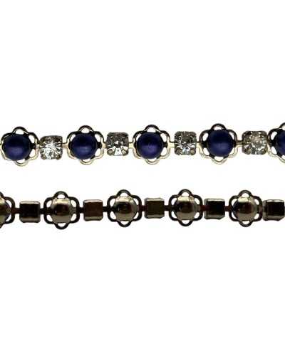 Bijoux - Métal doré avec strass et perle bleue - 15 x 0,7 cm
