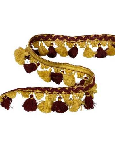 Cipollina fringe trimmings with yellow ripcina burgundy upholstery 7 cm