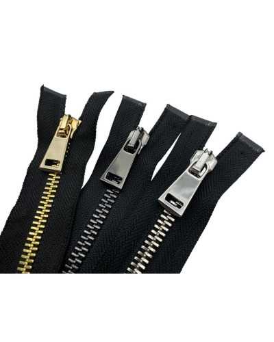 Cerniera Divisibile 80 Cm Metallo Ottone Catena 10 Oro Argento Canna di Fucile Fettuccia Nera Policotone