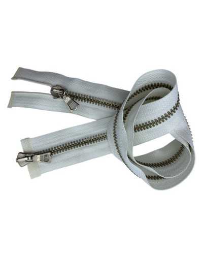 Cerniera Chiusura Zip Lampo Divisibile 2 Cursori Bianco Latte Catena 6 Metallo Argento Cm 62
