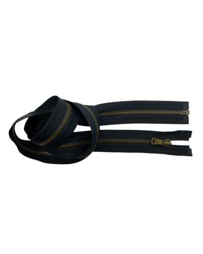 Brunished old gold metal zipper 1 meter divisible with 1 polycotone racing cursor