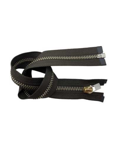 Metal zipper 40 cm - 1 gold cursor with rapid graft puller - Silver steel finish - without handle - for puller