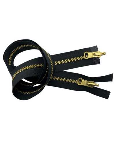 Reversible metal zipper 70 cm - chain n ° 5 - Double cursor - black polycotone tape
