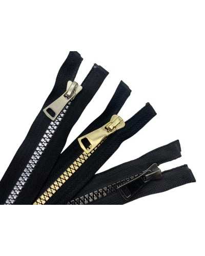 Black plastic die-cast zipper - polished chain n.8 gold, silver, rifle cane - length 85 cm - 1 divisible cursor