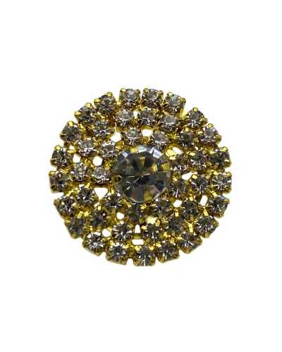 Bottone Gioiello Tondo 26 mm – Oro con Strass in Vetro