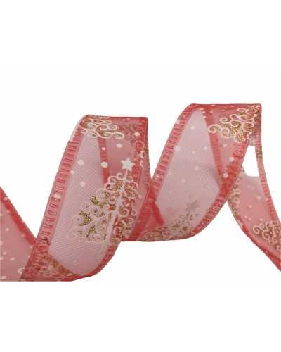 10 Mt Passamaneria Organza Christmas Tree Red Printed White Glitter Gold High Mm 40