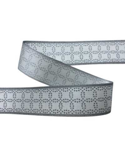 Passamaneria Nastro Natale Raso Argento Geometrico Alto 22 mm
