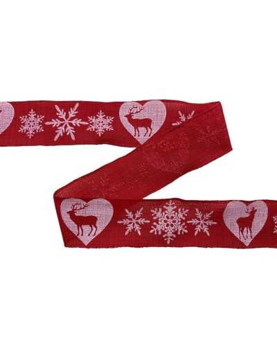 Passamaneria Nastro Natale Stampato Renna Cuori Ficchi Neve Alto 25 mm