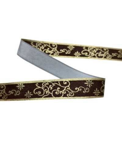 Christmas trimmings brown satin gold lurex tall 15 mm