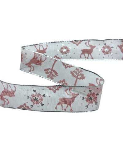 Trunks Christmas Tape White Printed Reindeer Flowers Red Tree 25 mm