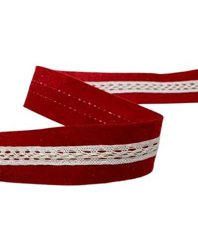 Ribbon in red lenci cloth with frame in lace cream height 4 cm