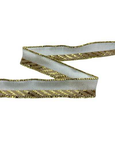 Cinta de Navidad de banda ancha Gros Grano Tablero Crema Oro 15mm Crema Alta
