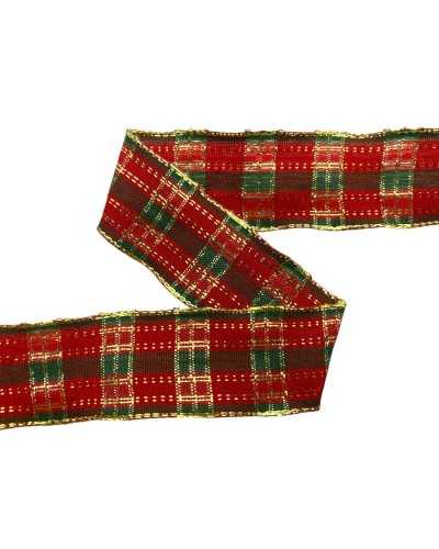 Cinta con patronil de escocés - rojo, verde, oro con lurex - altura 3 cm