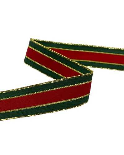 Red green striped decorative ribbon with gold finishing Lamè height 25 mm