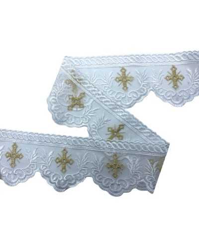 Sacred Lace Trimmings Church Tulle White Embroidery Cross Gold Lurex Spiga High 8cm