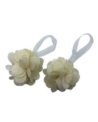 Flower curtain magnets set 2 pcs Ø 9 cm tape 30 cm plastic / organza / jute