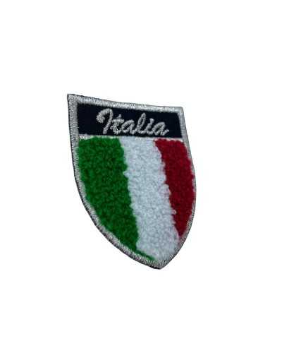 Aufnäher zum Aufbügeln, Stoff, Stickerei, Silber, Lurex-Schild, Italien-Flagge, Schwamm, 5 x 4 cm