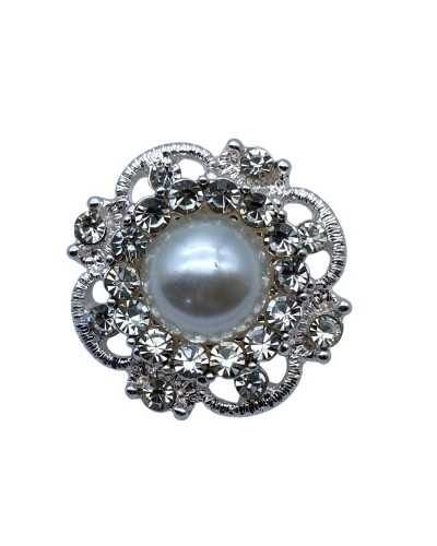 Bouton d'argent bijou avec perle et strass Zama et verre linéaire 36 Ø 23 mm